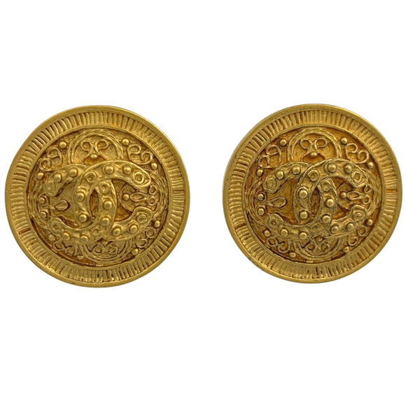 CHANEL Authentic Gold Logo Earrings